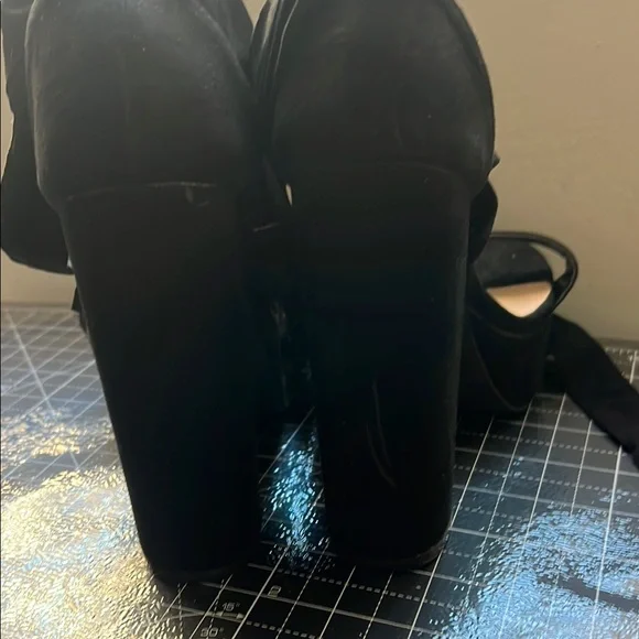 Black Platform Heels with Wrap Straps - Picture 3 of 7